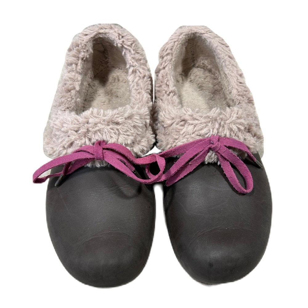 Women's Faux Crocs Gretel Fur Lined Clogs Shoes Rubber Brown Slip On Sz W 7